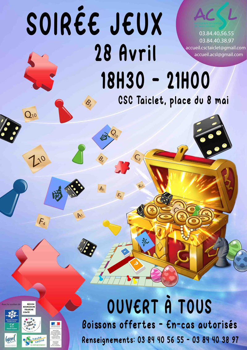 Nouvelle Soirée Jeux - 28 Avril - De 18h30 à 21h00 - Centres Sociaux ...