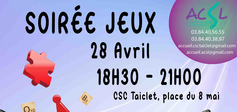 Nouvelle Soirée Jeux - 28 Avril - De 18h30 à 21h00 - Centres Sociaux ...