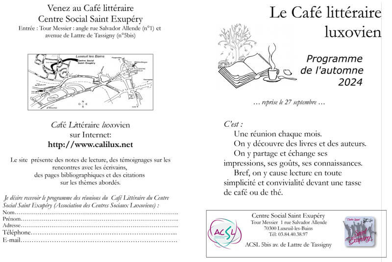 Visuel du programme du Café Littéraire pour l'automne 2024